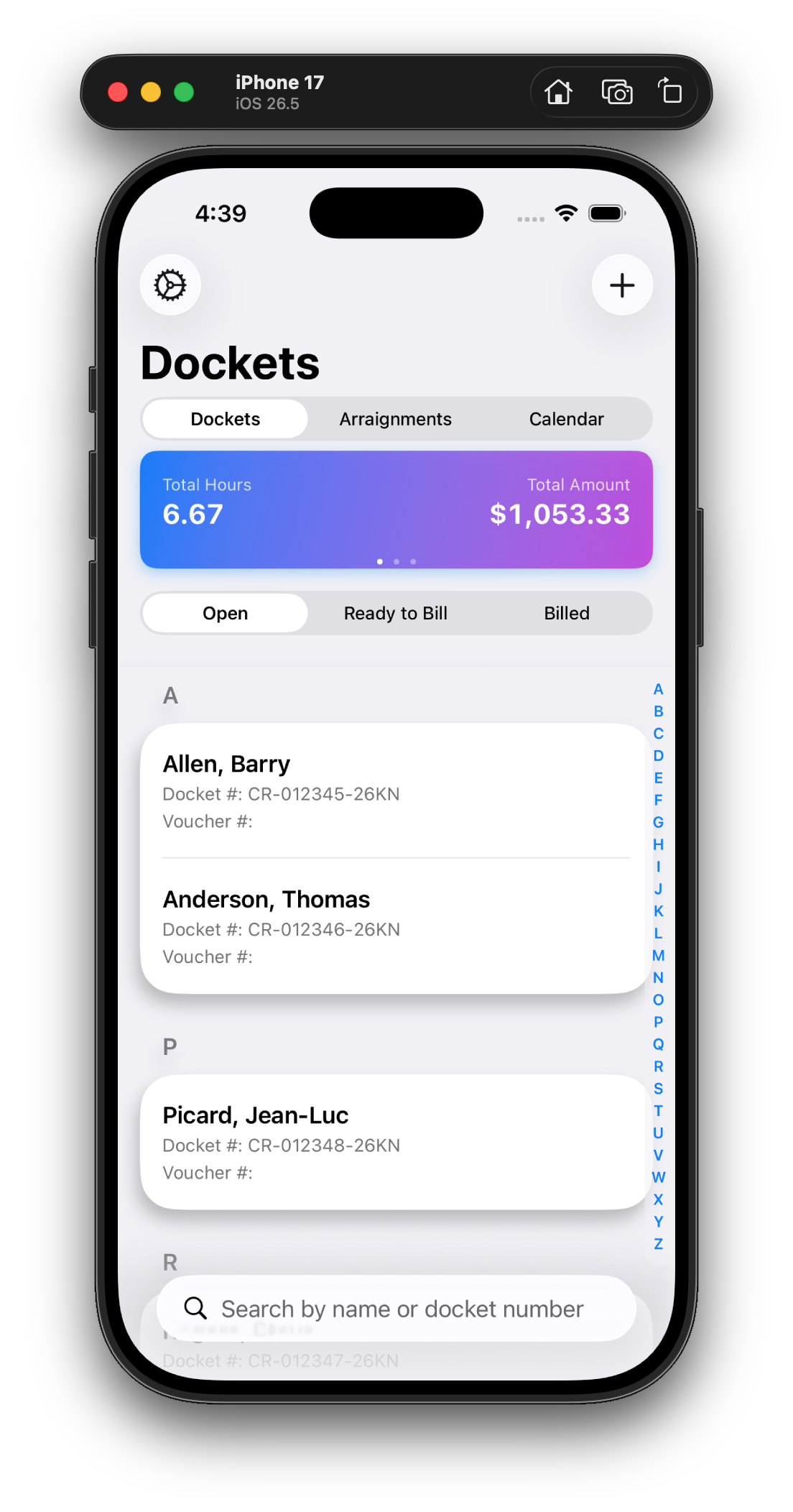 ACP Billing docket list on iPhone